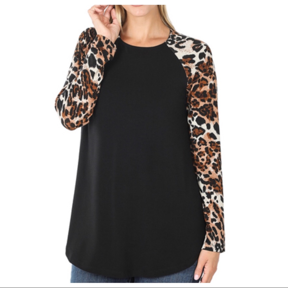 Leopard print raglan long sleeve tunic top - Picture 4 of 4